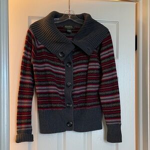Eddie Bauer Striped Cardigan with Ribbed Collar